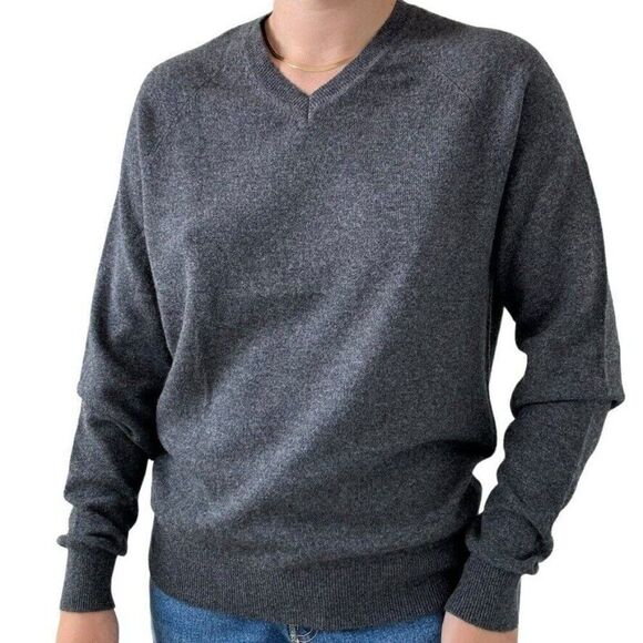 Buttoned Down Mens Gray 100% Cashmere Preppy Soft V Neck Sweater Sz M